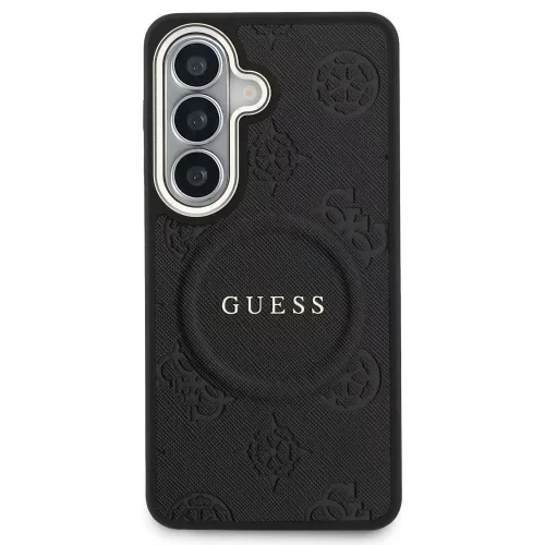 Guess - Saffiano Bazsarózsás Dombornyomott Gyűrű MagSafe (GUHMS26SPSAMSECK) - Samsung Galaxy S26 - Fekete