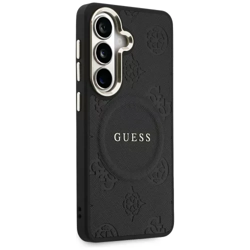 Guess - Saffiano Bazsarózsás Dombornyomott Gyűrű MagSafe (GUHMS26SPSAMSECK) - Samsung Galaxy S26 - Fekete