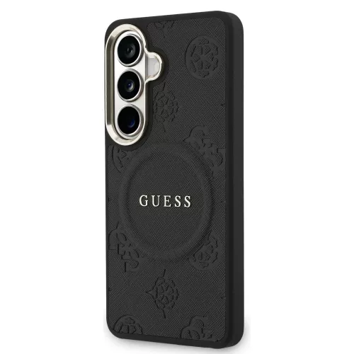 Guess - Saffiano Bazsarózsás Dombornyomott Gyűrű MagSafe (GUHMS26SPSAMSECK) - Samsung Galaxy S26 - Fekete