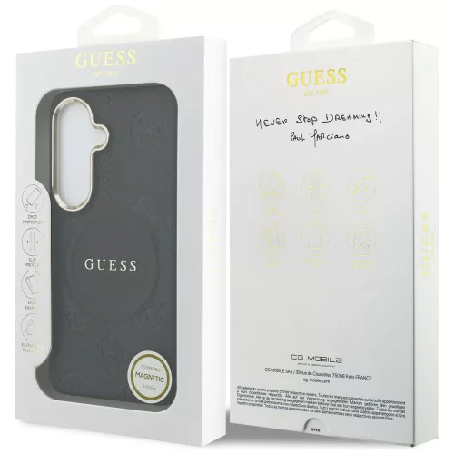 Guess - Saffiano Bazsarózsás Dombornyomott Gyűrű MagSafe (GUHMS26SPSAMSECK) - Samsung Galaxy S26 - Fekete