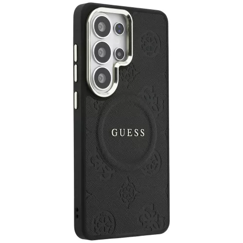 Guess - Saffiano Bazsarózsás Dombornyomott Gyűrű MagSafe (GUHMS26LPSAMSECK) - Samsung Galaxy S26 Ultra - Fekete
