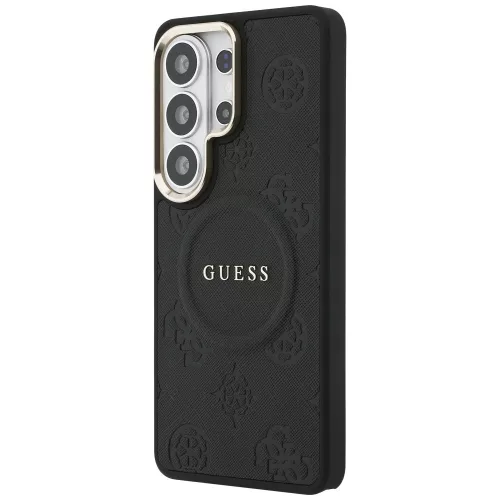 Guess - Saffiano Bazsarózsás Dombornyomott Gyűrű MagSafe (GUHMS26LPSAMSECK) - Samsung Galaxy S26 Ultra - Fekete