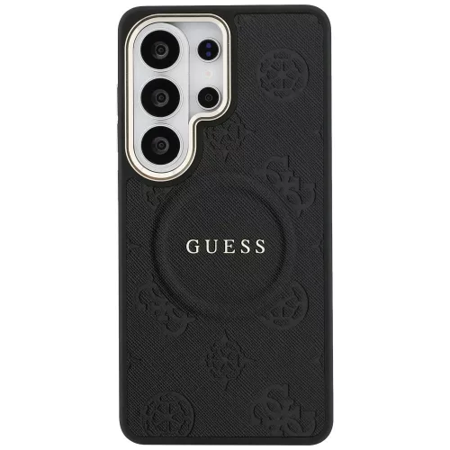 Guess - Saffiano Bazsarózsás Dombornyomott Gyűrű MagSafe (GUHMS26LPSAMSECK) - Samsung Galaxy S26 Ultra - Fekete