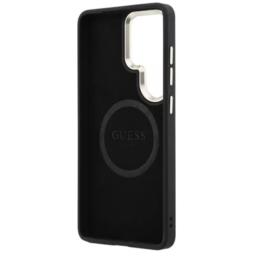 Guess - Saffiano Bazsarózsás Dombornyomott Gyűrű MagSafe (GUHMS26LPSAMSECK) - Samsung Galaxy S26 Ultra - Fekete