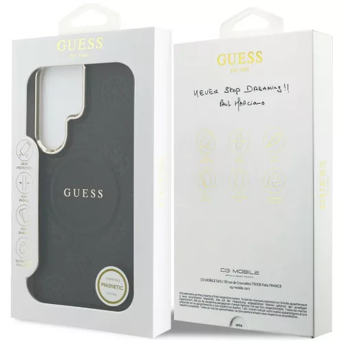 Guess - Saffiano Bazsarózsás Dombornyomott Gyűrű MagSafe (GUHMS26LPSAMSECK) - Samsung Galaxy S26 Ultra - Fekete