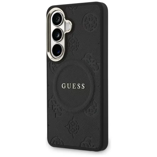 Guess - Saffiano Bazsarózsás Dombornyomott Gyűrű MagSafe (GUHMS26MPSAMSECK) - Samsung Galaxy S26 Plus - Fekete