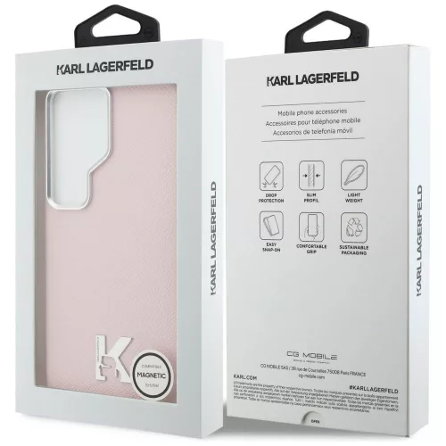 Karl Lagerfeld - Wrapped Grained Leather with K Head Logo MagSafe (KLHMS26L5PGFKHGP) - Samsung Galaxy S26 Ultra - Pink
