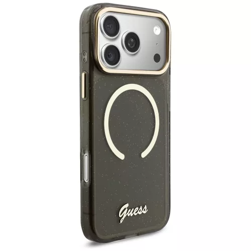 Guess - IML Csillámos Felirat Pántos MagSafe (GUHMP17X5HTGSMSK) - iPhone 17 Pro Max - Fekete
