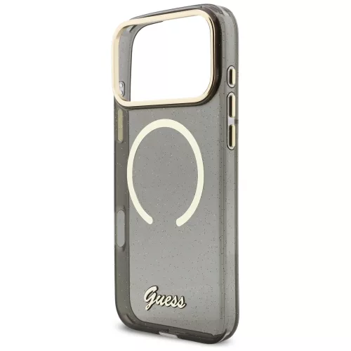 Guess - IML Csillámos Felirat Pántos MagSafe (GUHMP17X5HTGSMSK) - iPhone 17 Pro Max - Fekete