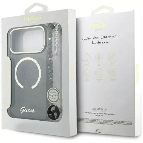 Guess - IML Csillámos Felirat Pántos MagSafe (GUHMP17X5HTGSMSK) - iPhone 17 Pro Max - Fekete