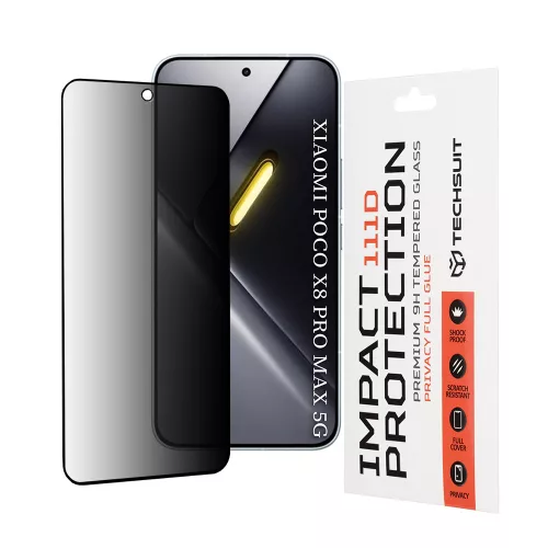 Techsuit - 111D Privacy betekintésgátló üvegfólia - Xiaomi Poco X8 Pro Max - Fekete