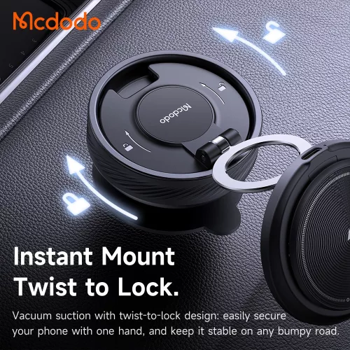 Mcdodo - Autós tartó vezeték nélküli töltéssel (CH-8610) - Műszerfalra, Biztos tartás, 360° Vacuum Suction Mágneses 15W - Black
