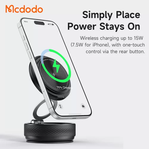 Mcdodo - Autós tartó vezeték nélküli töltéssel (CH-8610) - Műszerfalra, Biztos tartás, 360° Vacuum Suction Mágneses 15W - Black