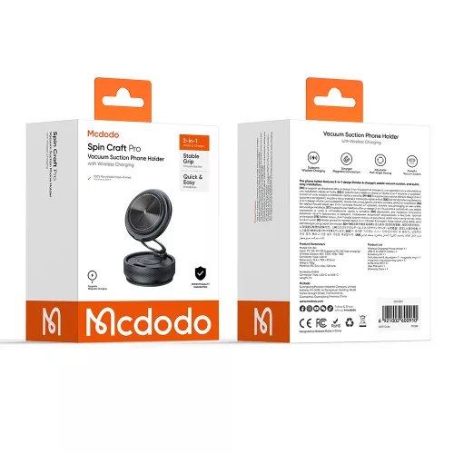 Mcdodo - Autós tartó vezeték nélküli töltéssel (CH-8610) - Műszerfalra, Biztos tartás, 360° Vacuum Suction Mágneses 15W - Black
