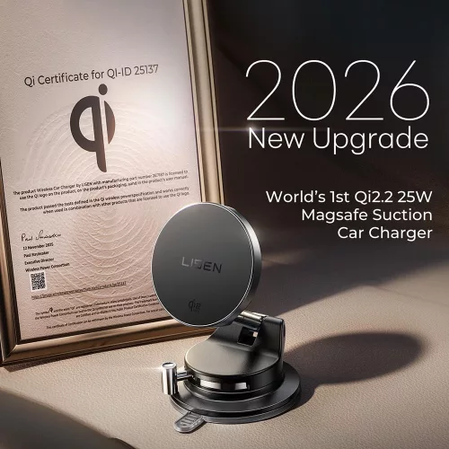 Lisen - Autós tartó with Wireless Charger W608 Pro (YL0225090001) - Tapadókorong, 25W, Qi2.2 - Black