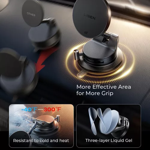 Lisen - Autós tartó with Wireless Charger W608 Pro (YL0225090001) - Tapadókorong, 25W, Qi2.2 - Black