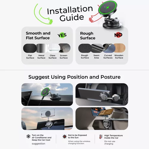 Lisen - Autós tartó with Wireless Charger W608 Pro (YL0225090001) - Tapadókorong, 25W, Qi2.2 - Black