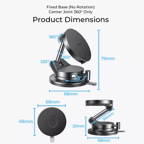 Lisen - Autós tartó with Wireless Charger W608 Pro (YL0225090001) - Tapadókorong, 25W, Qi2.2 - Black