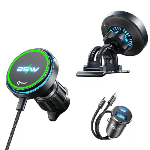 Lisen - Autós tartó with Wireless Charger W116 (YL0225060018) - Szellőzőrácsra / Műszerfalra, with Cooling Fan, 25W, Qi2.2 - Black