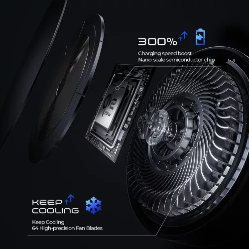 Lisen - Autós tartó with Wireless Charger W116 (YL0225060018) - Szellőzőrácsra / Műszerfalra, with Cooling Fan, 25W, Qi2.2 - Black