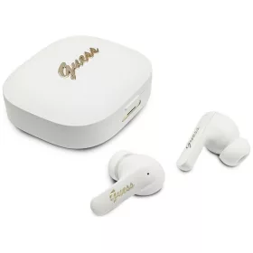  Guess - Vezeték nélküli fülhallgató Script Metal Logo (GUTWSX45PGSH) - Bluetooth V5.4, TWS, Mikrofonnal, Type-C, 400mAh - Fehér