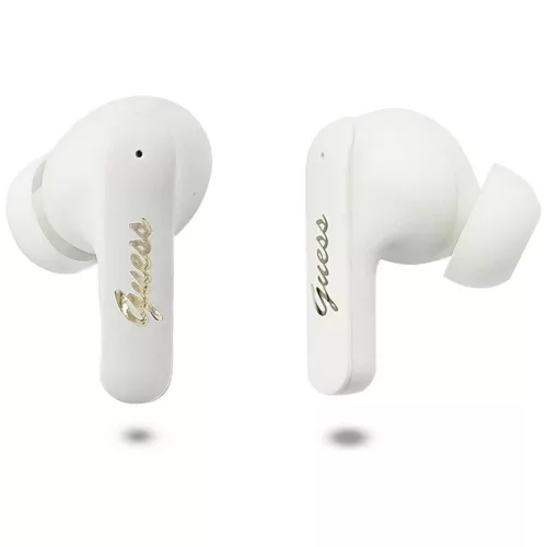 Guess - Vezeték nélküli fülhallgató Script Metal Logo (GUTWSX45PGSH) - Bluetooth V5.4, TWS, Mikrofonnal, Type-C, 400mAh - Fehér