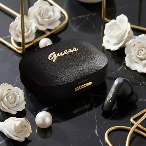 Guess - Vezeték nélküli fülhallgató Script Metal Logo (GUTWSX45PGSH) - Bluetooth V5.4, TWS, Mikrofonnal, Type-C, 400mAh - Fehér