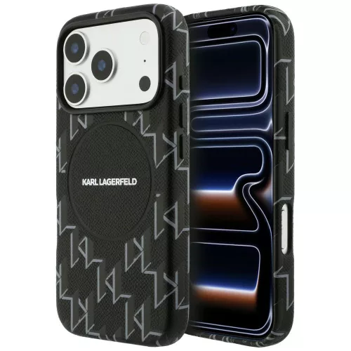 Karl Lagerfeld - Leather KL Monogram Logo MagSafe (KLHMP17L5PGKLMCK) - iPhone 17 Pro - Black