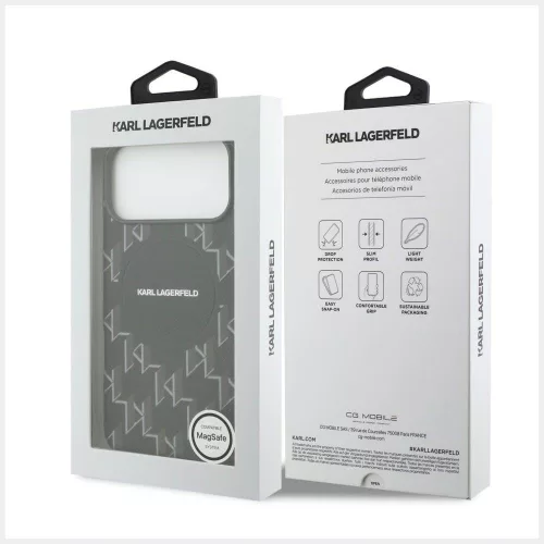 Karl Lagerfeld - Leather KL Monogram Logo MagSafe (KLHMP17L5PGKLMCK) - iPhone 17 Pro - Black
