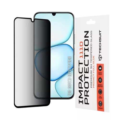 Techsuit - 111D Privacy betekintésgátló üvegfólia - Realme C100 5G - Fekete