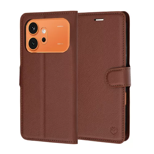 Techsuit - Leather Folio kinyitható tok - Honor 600 / 600 Pro - Barna