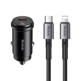   Mcdodo - Car Charger Obsidian Series (CC-7495) - Type-C to Lightning Cable Included, PD45W, Smart IC, Mini Size, 1.2m - Black