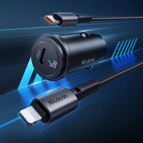 Mcdodo - Car Charger Obsidian Series (CC-7495) - Type-C to Lightning Cable Included, PD45W, Smart IC, Mini Size, 1.2m - Black