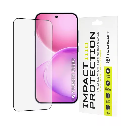 Techsuit - 111D Full Cover / Full Glue Glass - Oppo Reno16 / Reno16 Pro - Black