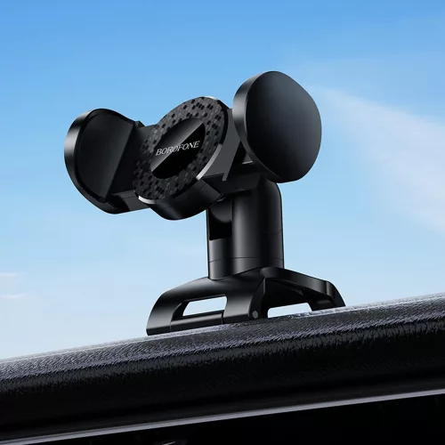 Borofone - Autós tartó (BH142) - Műszerfalra, 360° Forgathatóság, Pull Clip Mount, 4.5 - 7" telefonokhoz - Black
