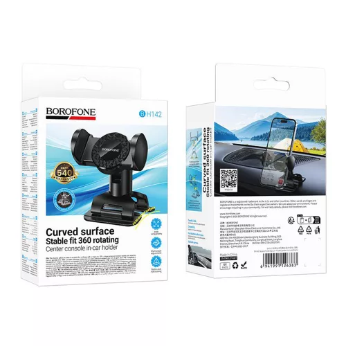 Borofone - Autós tartó (BH142) - Műszerfalra, 360° Forgathatóság, Pull Clip Mount, 4.5 - 7" telefonokhoz - Black