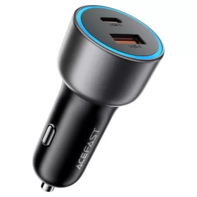   Acefast - Car Charger (B21) - USB, Type-C, 75W, PD3.0, LED Ambient Light, Smart Power Distribution, DC12-24V - Metal Gray