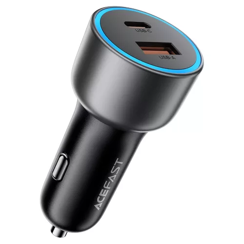 Acefast - Car Charger (B21) - USB, Type-C, 75W, PD3.0, LED Ambient Light, Smart Power Distribution, DC12-24V - Metal Gray
