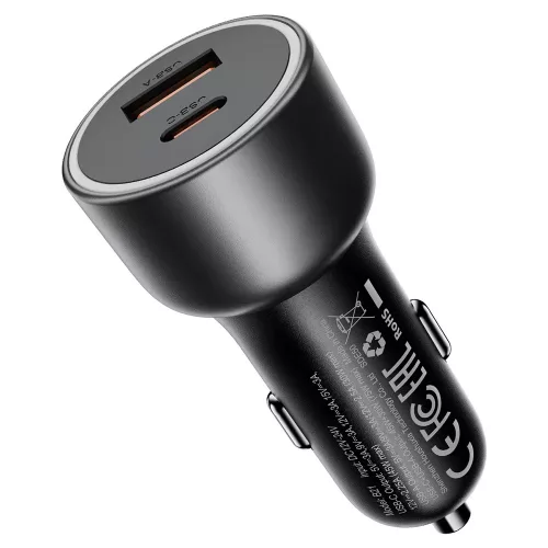 Acefast - Car Charger (B21) - USB, Type-C, 75W, PD3.0, LED Ambient Light, Smart Power Distribution, DC12-24V - Metal Gray