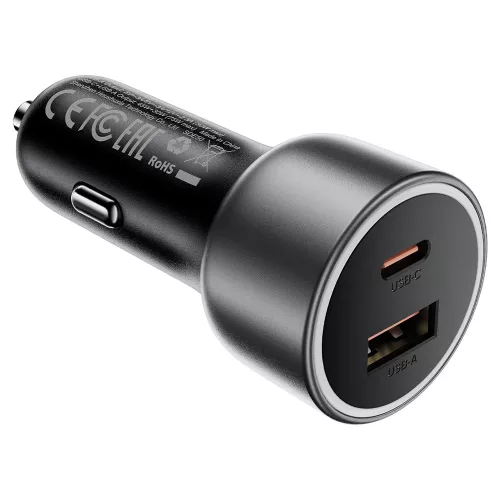 Acefast - Car Charger (B21) - USB, Type-C, 75W, PD3.0, LED Ambient Light, Smart Power Distribution, DC12-24V - Metal Gray
