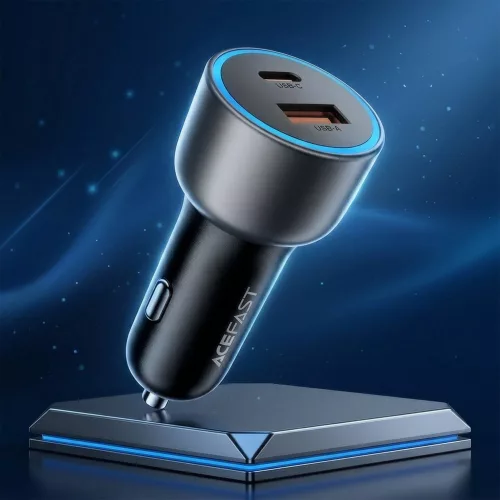 Acefast - Car Charger (B21) - USB, Type-C, 75W, PD3.0, LED Ambient Light, Smart Power Distribution, DC12-24V - Metal Gray
