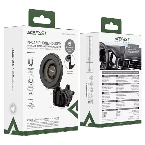 Acefast - Autós tartó (D68) - Mágneses Szellőzőrácsra, Többtengelyes állítás, Univerzális - Black