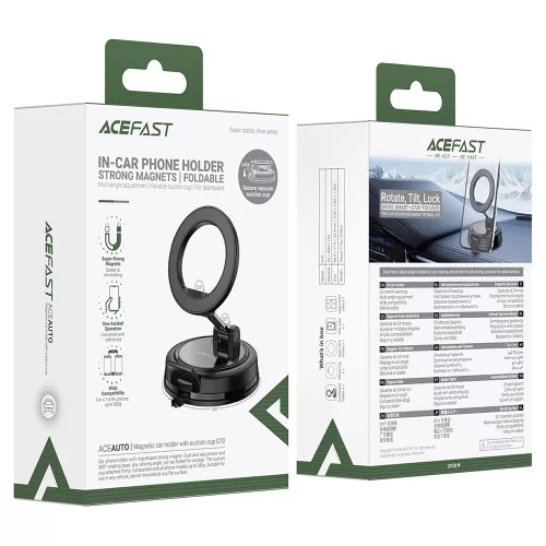 Acefast - Autós tartó (D70) - Mágneses Műszerfalra, Tapadókorong, Biztos tartás, Univerzális - Black