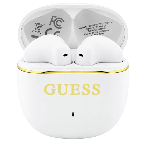 Guess - Wireless Earbuds Glossy Gold Line Classic (GUTWSG3HGECH) - Half-in-ear, Bluetooth, TWS, Small Round Design - White