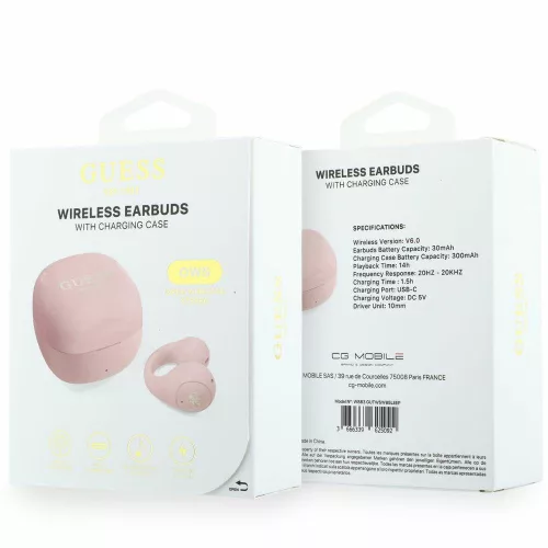 Guess - Wireless Earbuds Mini Classic (GUTWSW85LEEP) - Open-ear, Bluetooth, TWS, Sport Design - Pink