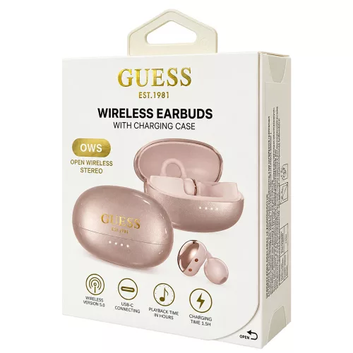 Guess - Wireless Earbuds Metalic Finish Electropated Parts Classic (GUTWSOL3MEGD) - OWS Ear-phones, BT5.4, 300mAh - Gold