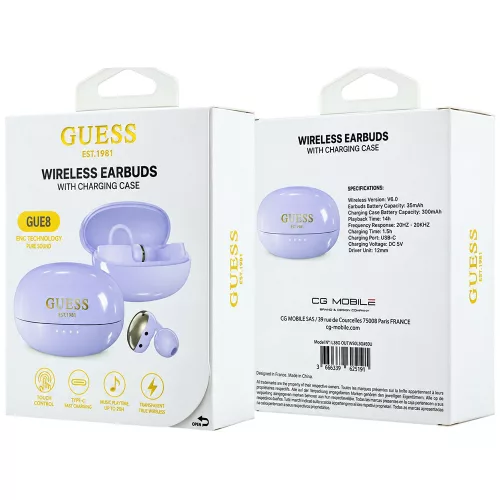 Guess - Wireless Earbuds Metalic Finish Electropated Parts Classic (GUTWSOL3MEGU) - OWS Ear-phones, BT5.4, 300mAh - Purple