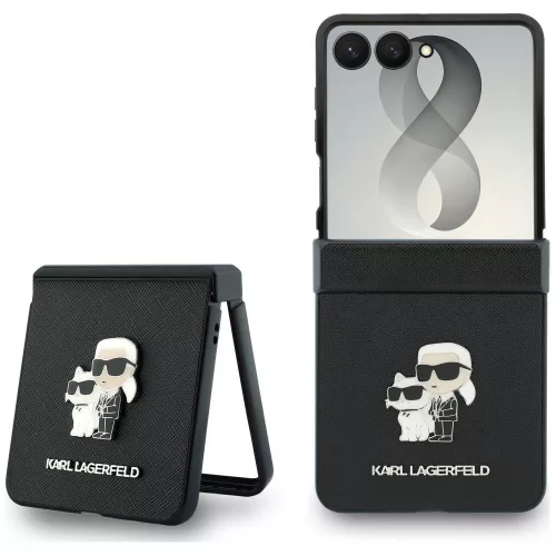 Karl Lagerfeld - Saffiano Karl&Choupette Metal Pin (KLHCZF8SAPKCNPK) - Samsung Galaxy Z Flip8 - Black