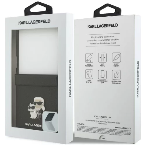 Karl Lagerfeld - Saffiano Karl&Choupette Metal Pin (KLHCZF8SAPKCNPK) - Samsung Galaxy Z Flip8 - Black