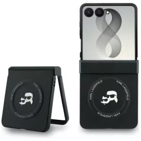   Karl Lagerfeld - Hardcase Leather Karl&Chaoupette Head Pin (KLHMZF8PSMLRKCK) - Samsung Galaxy Z Flip8 - Black